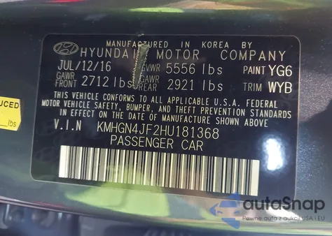 2017 Genesis G80 5.0 Ultimate from USA, damaged, VIN KMHGN4JF2HU181368